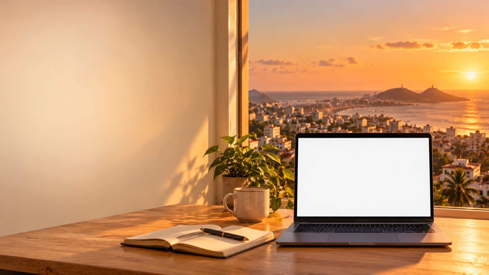 Sunset Coastal Workspace With Ocean View